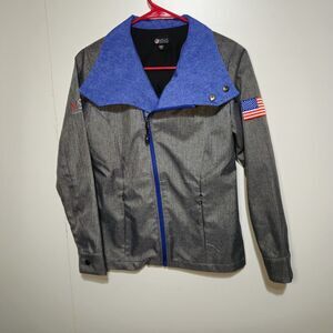 Microsoft Authentic Women’s Heather Gray Zip-Up Jacket MSUS (XS) – American Flag
